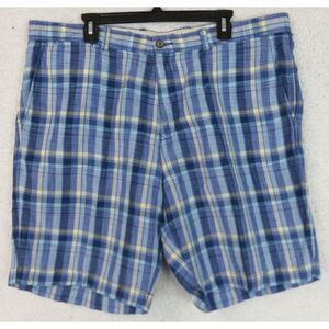 Mens Tommy Bahama Blue Yellow Linen Blend‎ Shorts Size 40 Plaid